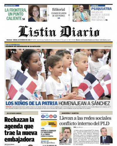 Portada Periódico Listín Diario, Sábado 10 de Marzo 2018