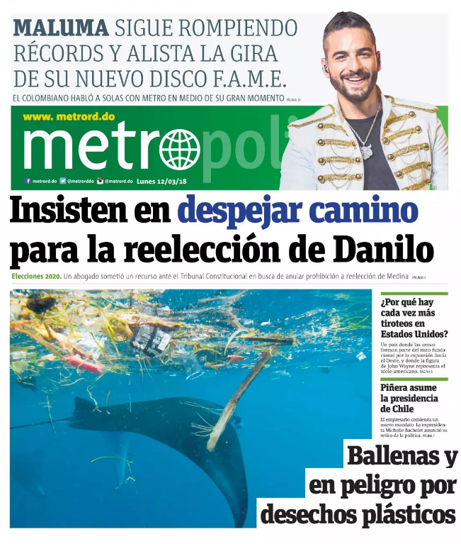 Portada Periódico Metro, Lunes 12 de Marzo 2018