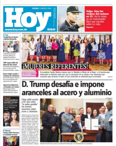 Portada Periódico Periódico Hoy, Viernes 09 de Marzo 2018