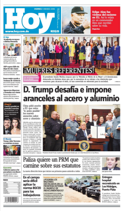 Portada Periódico Periódico Hoy, Viernes 09 de Marzo 2018