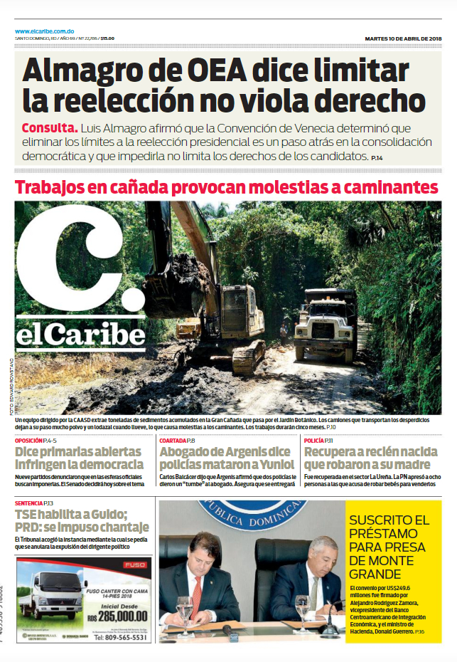 Portada Periódico El Caribe, Martes 10 de Abril 2018