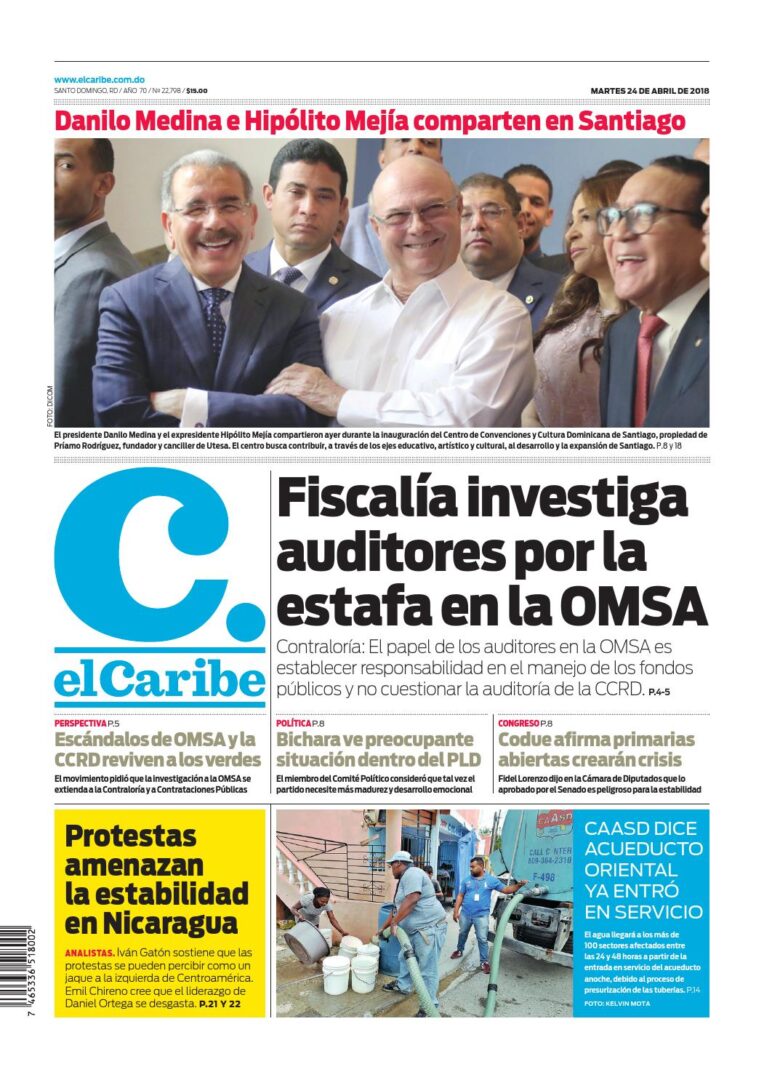 Portada Periódico El Caribe, Martes 24 de Abril 2018