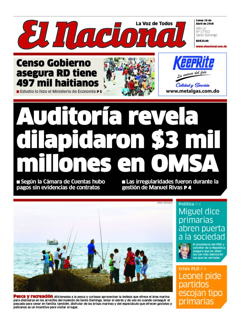 Portada Periódico El Nacional, Lunes 16 de Abril 2018
