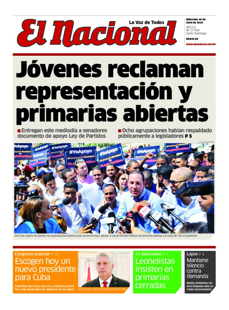 Portada Periódico El Nacional, Miércoles 18 de Abril 2018