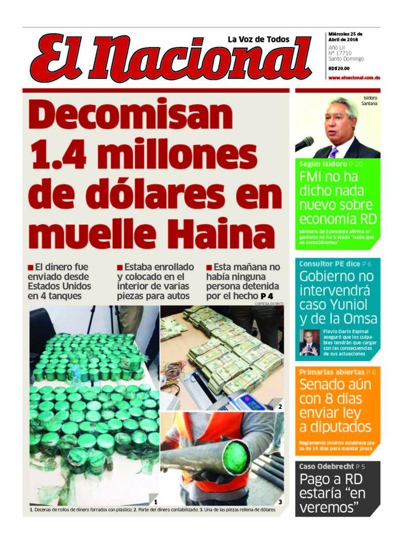 Portada Periódico El Nacional, Miércoles 25 de Abril 2018