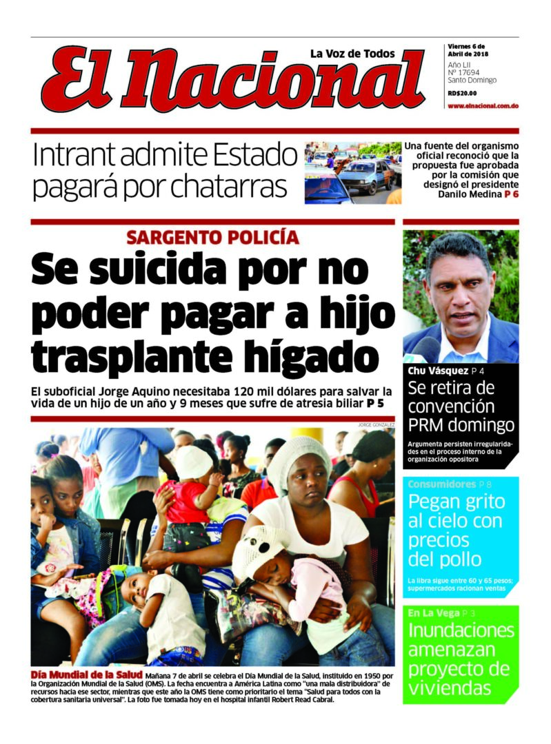 Portada Periódico El Nacional, Viernes 06 de Abril 2018