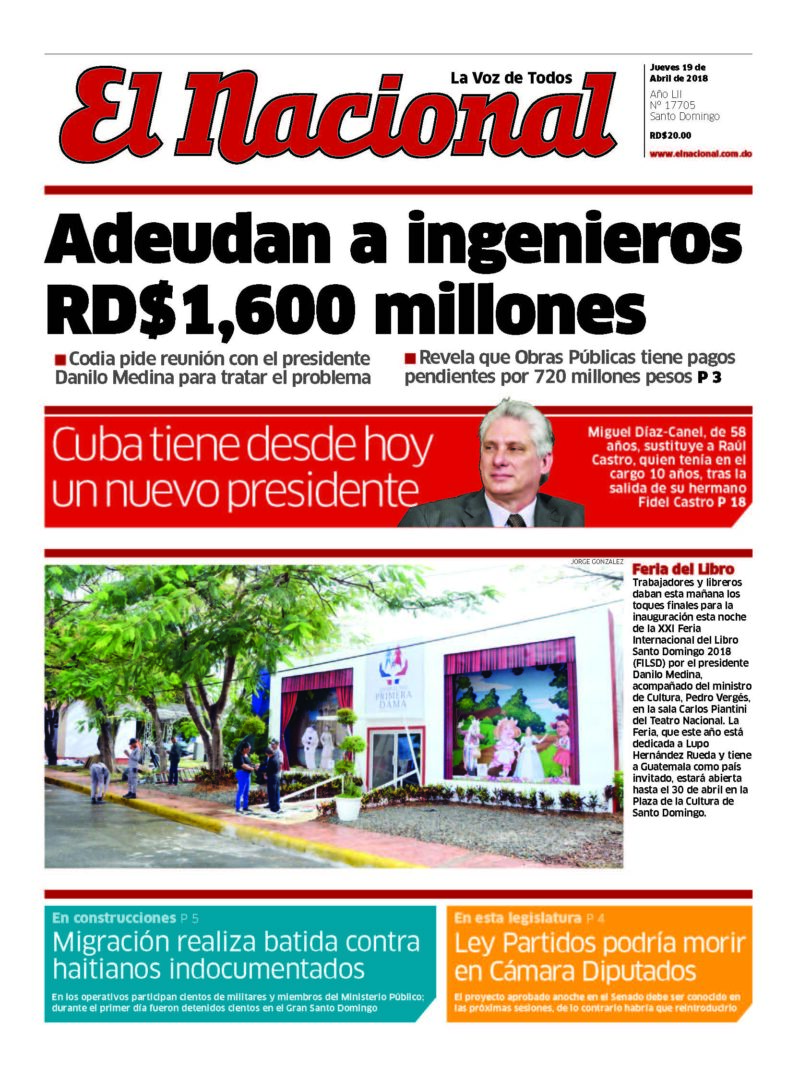Portada Periódico El Nacional, Viernes 20 de Abril 2018