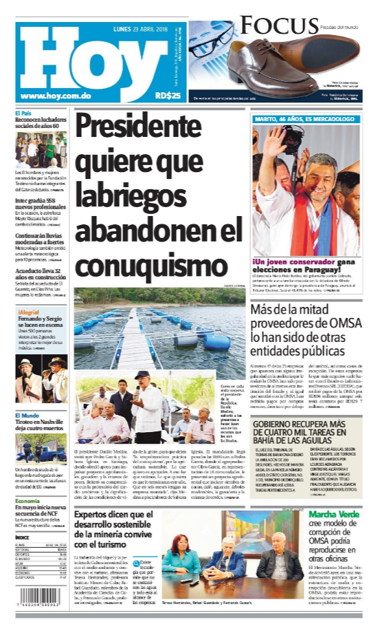 Portada Periódico Hoy, Lunes 23 de Abril 2018