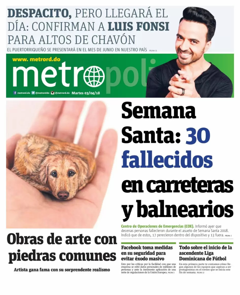Portada Periódico Metro, Martes 03 de Abril 2018