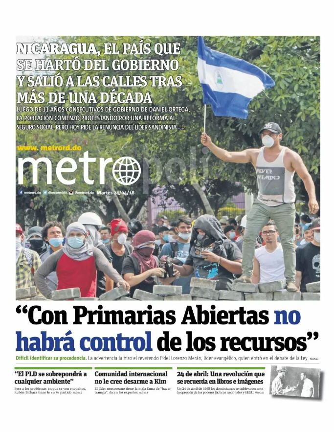 Portada Periódico Metro, Martes 24 de Abril 2018