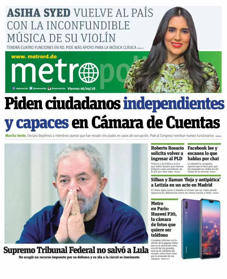 Portada Periódico Metro, Viernes 06 de Abril 2018
