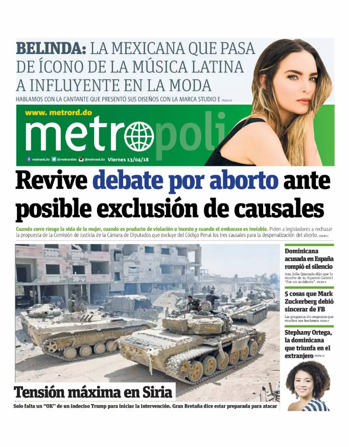 Portada Periódico Metro, Viernes 13 de Abril 2018