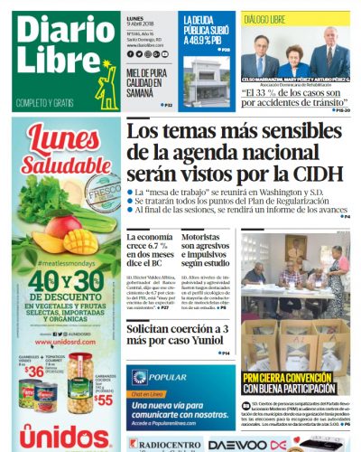Portada Periódico Diario Libre, Martes 10 de Abril 2018