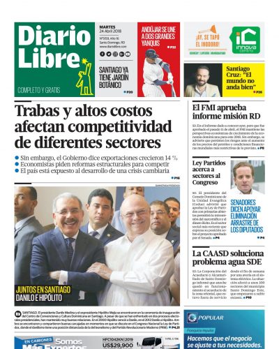 Portada Periódico Diario Libre, Martes 24 de Abril 2018