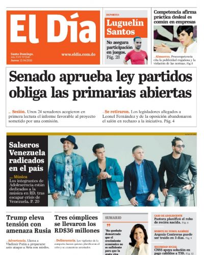 Portada Periódico El Día, Jueves 12 de Abril 2018