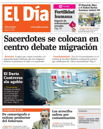 Portada Periódico El Día, Lunes 02 de Abril 2018