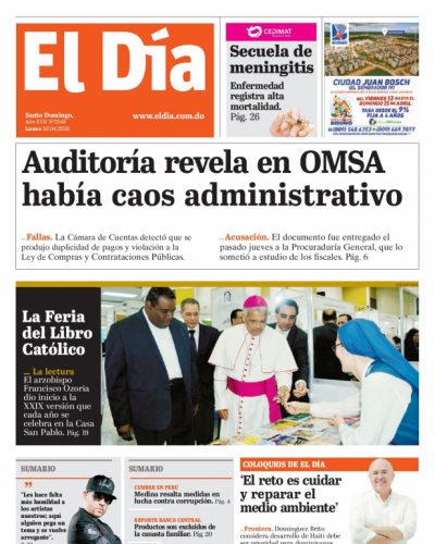 Portada Periódico El Día, Lunes 16 de Abril 2018