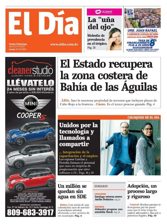 Portada Periódico El Día, Lunes 23 de Abril 2018