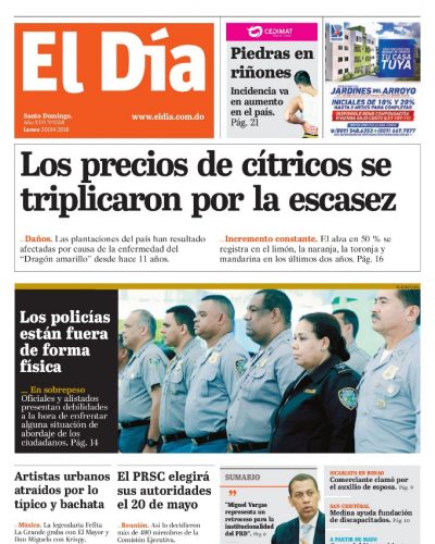 Portada Periódico El Día, Lunes 30 de Abril 2018