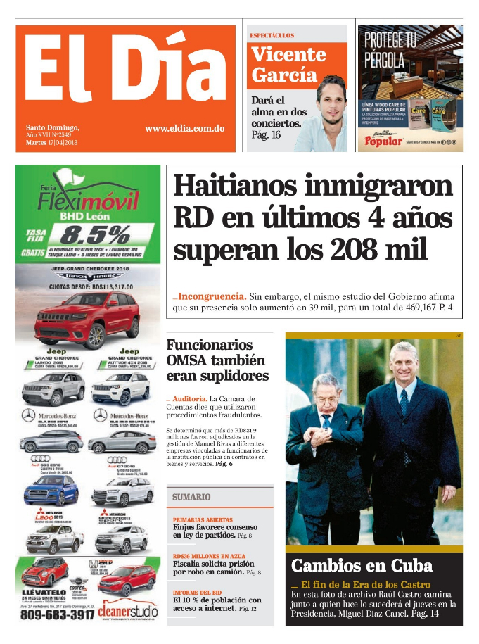 Portada Periódico El Día, Martes 17 de Abril 2018