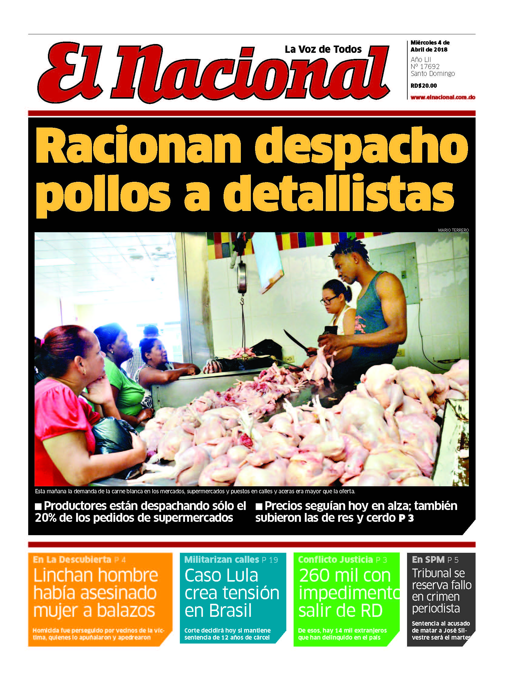 Portada Periódico El Nacional, Jueves 05 de Abril 2018