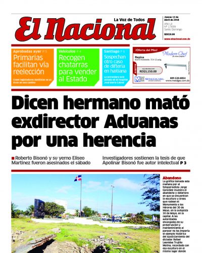 Portada Periódico El Nacional, Jueves 12 de Abril 2018