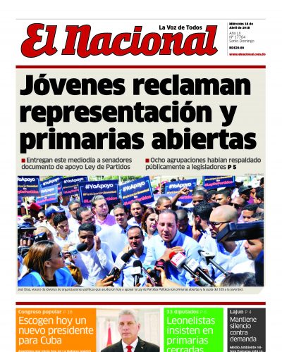 Portada Periódico El Nacional, Jueves 19 de Abril 2018