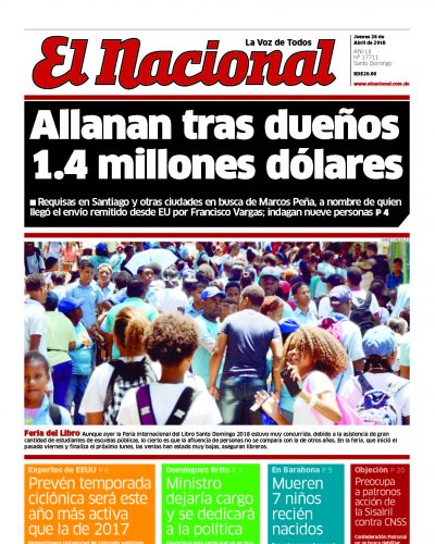 Portada Periódico El Nacional, Jueves 26 de Abril 2018