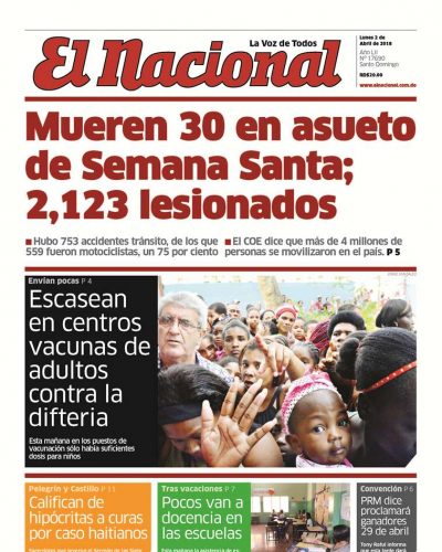 Portada Periódico El Nacional, Lunes 02 de Abril 2018