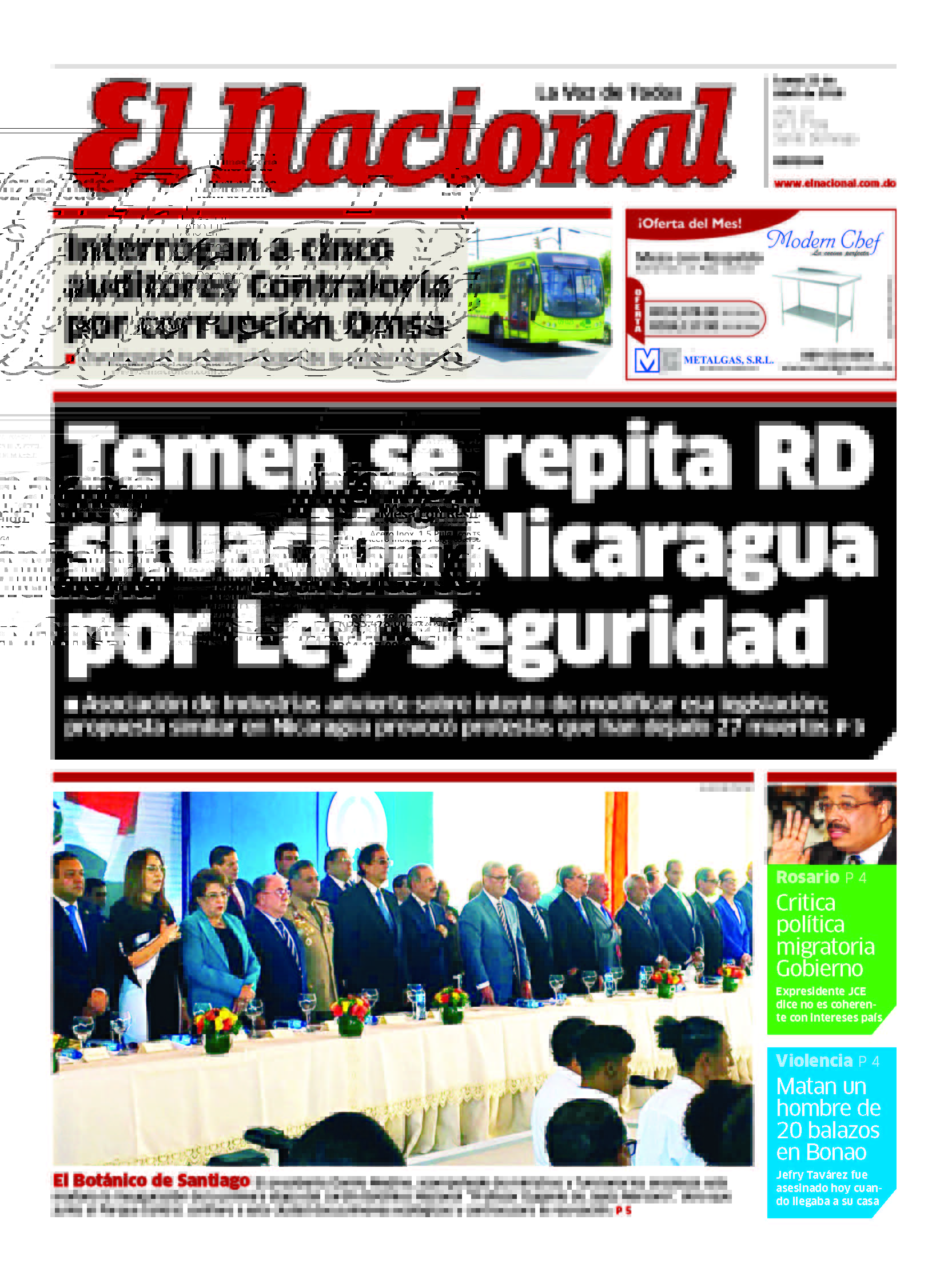 Portada Periódico El Nacional, Lunes 23 de Abril 2018