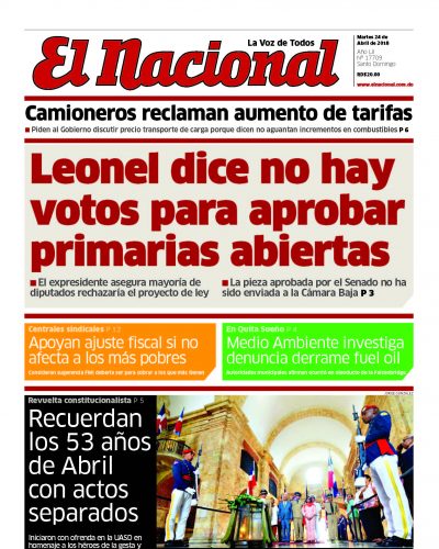 Portada Periódico El Nacional, Martes 24 de Abril 2018