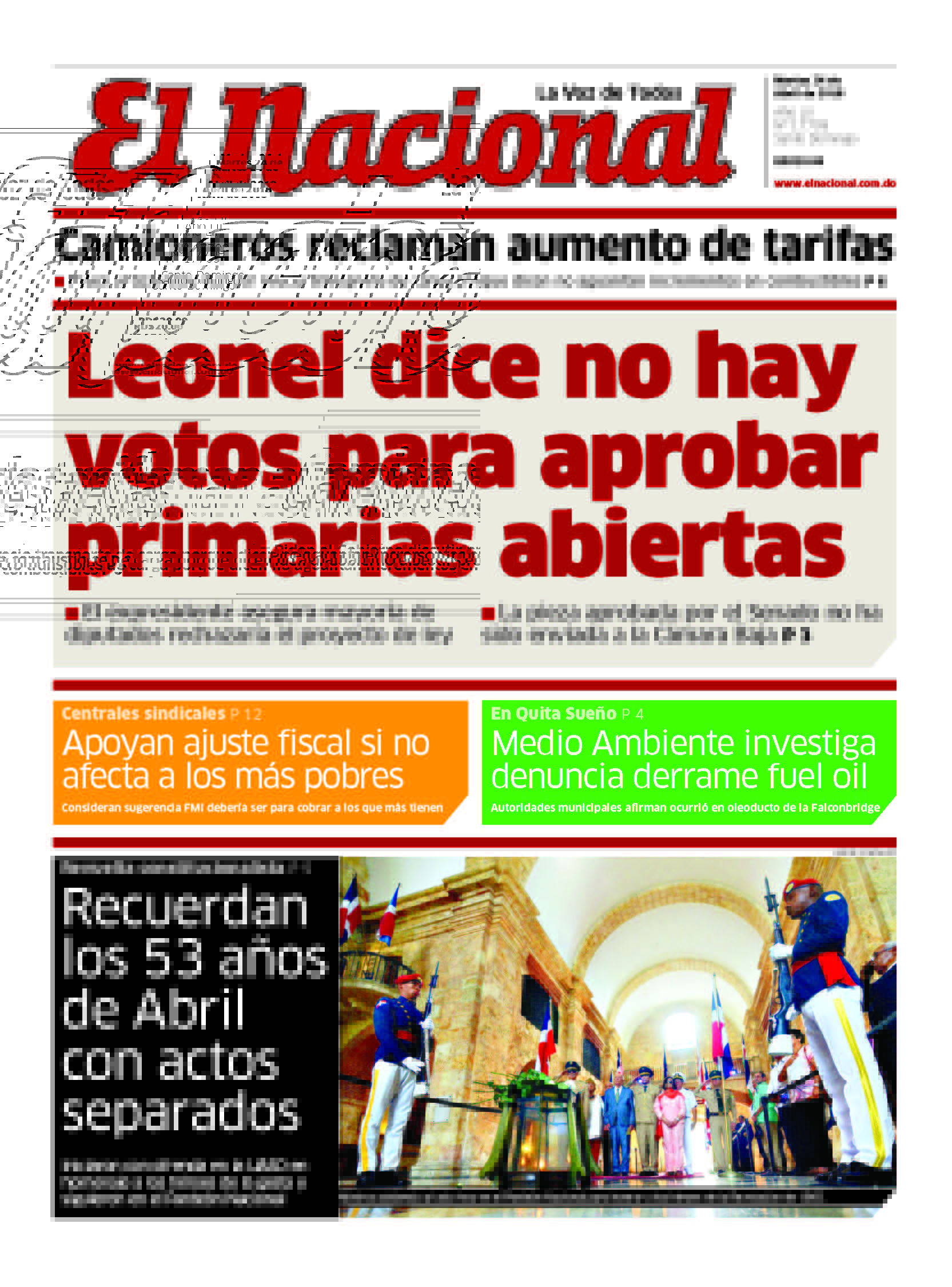 Portada Periódico El Nacional, Martes 24 de Abril 2018