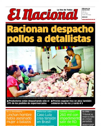 Portada Periódico El Nacional, Miércoles 04 de Abril 2018