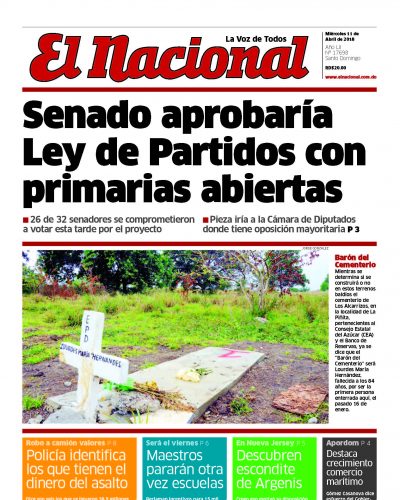 Portada Periódico El Nacional, Miércoles 11 de Abril 2018