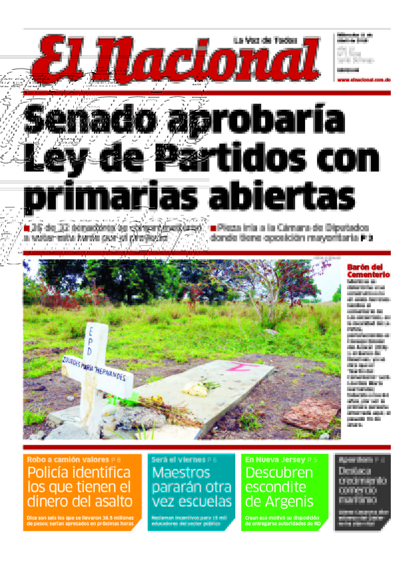 Portada Periódico El Nacional, Miércoles 11 de Abril 2018