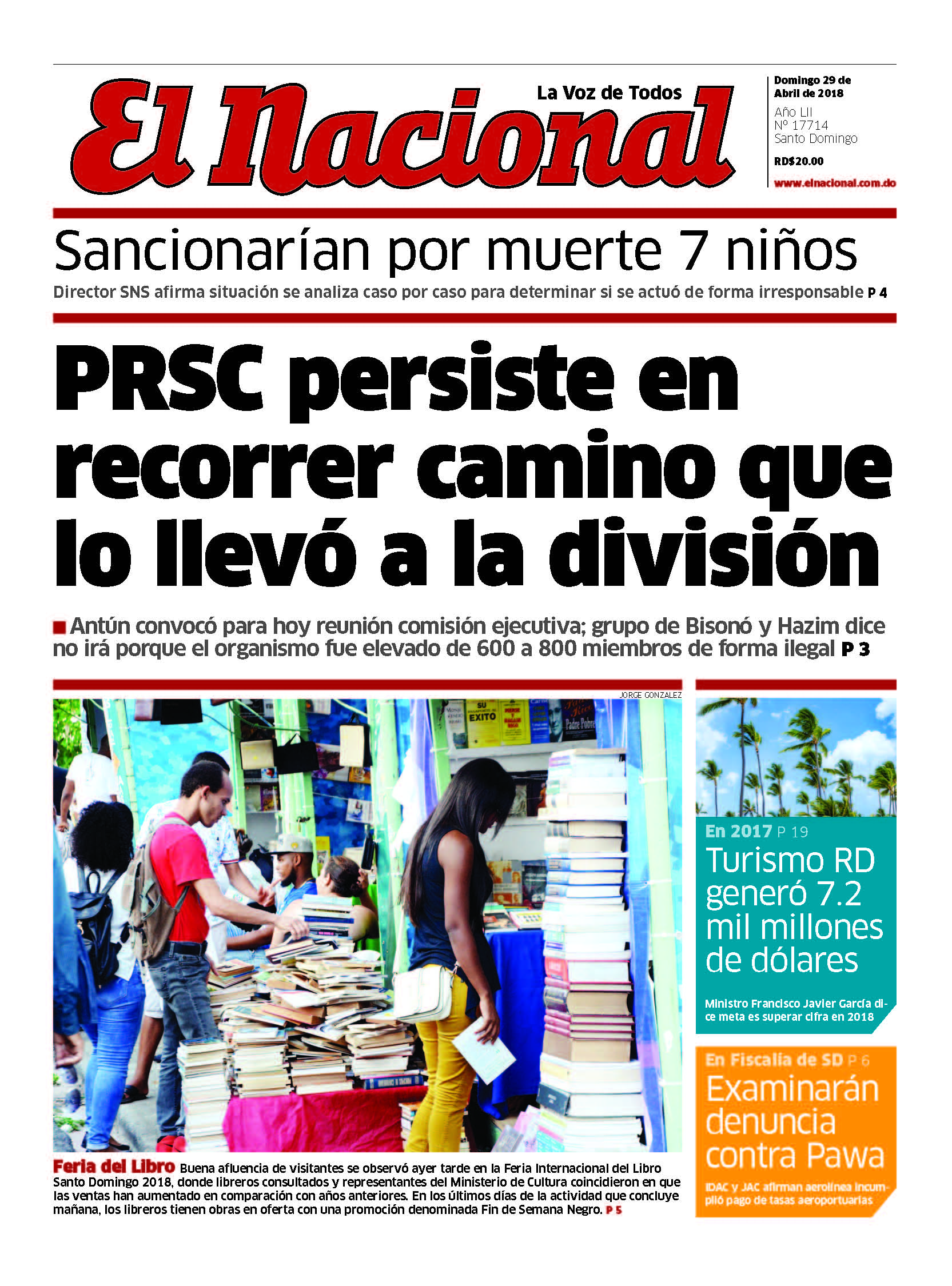 Portada Periódico El Nacional, Sábado 28 de Abril 2018