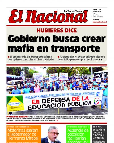 Portada Periódico El Nacional, Viernes 13 de Abril 2018
