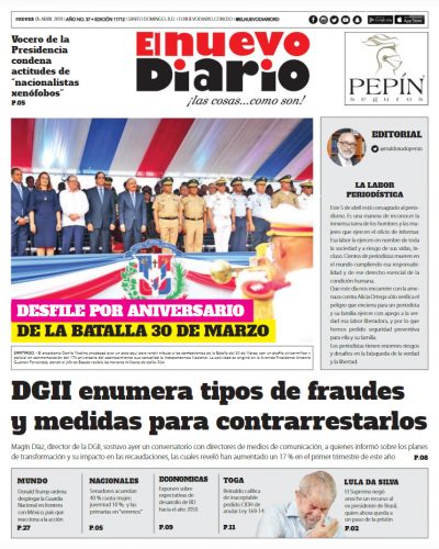 Portada Periódico El Nuevo Diario, Jueves 05 de Abril 2018