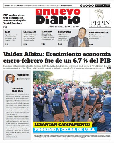 Portada Periódico El Nuevo Diario, Lunes 09 de Abril 2018