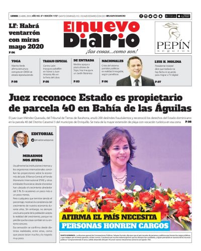 Portada Periódico El Nuevo Diario, Lunes 23 de Abril 2018