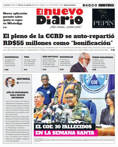 Portada Periódico El Nuevo Diario, Martes 03 de Abril 2018