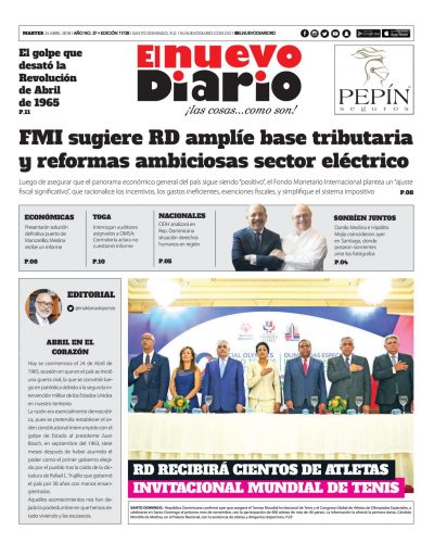 Portada Periódico El Nuevo Diario, Martes 24 de Abril 2018