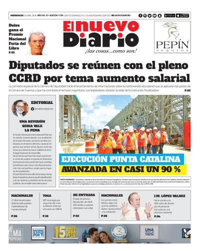 Portada Periódico El Nuevo Diario, Miércoles 25 de Abril 2018