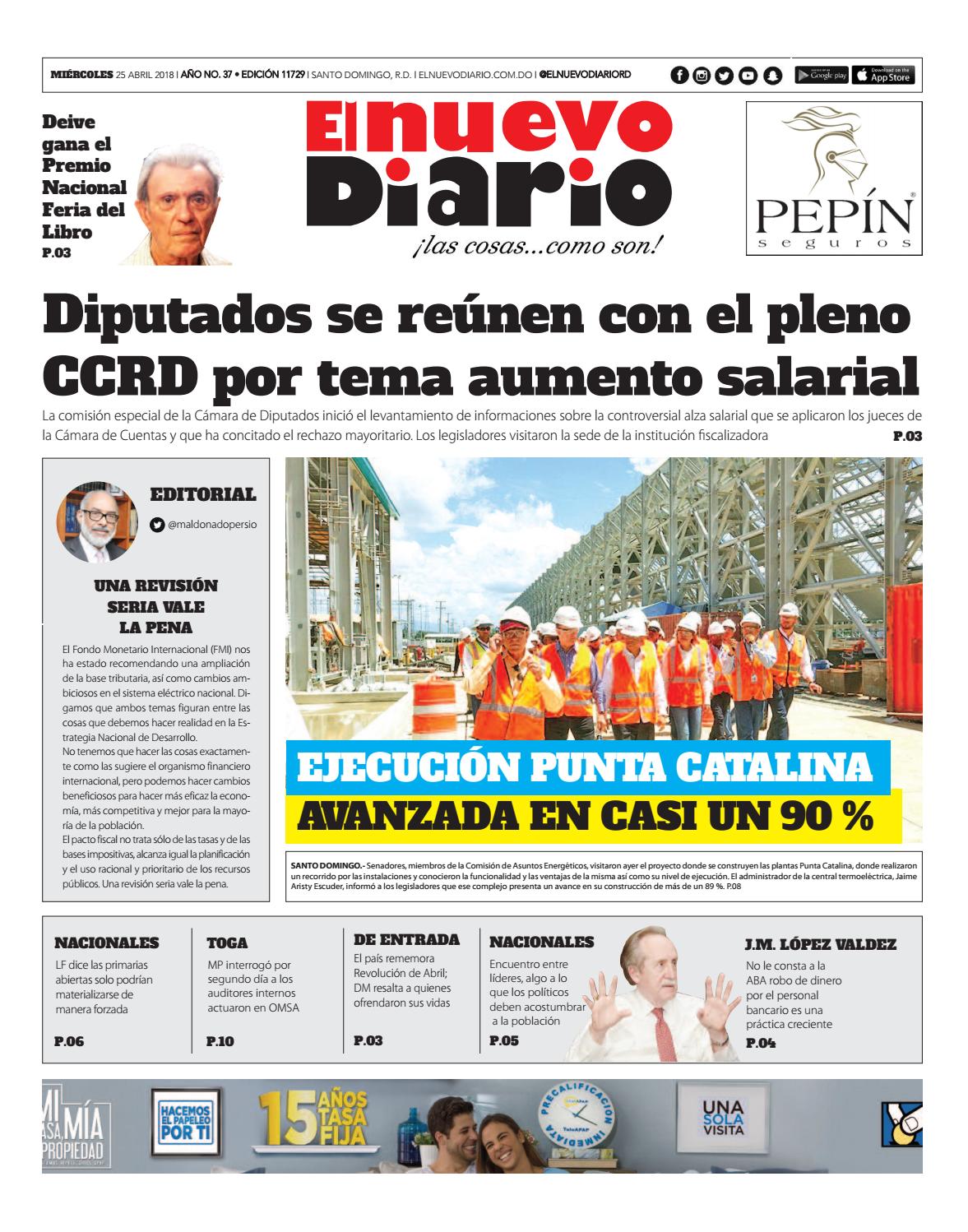 Portada Periódico El Nuevo Diario, Miércoles 25 de Abril 2018