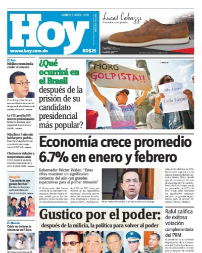Portada Periódico Hoy, Lunes 09 de Abril 2018