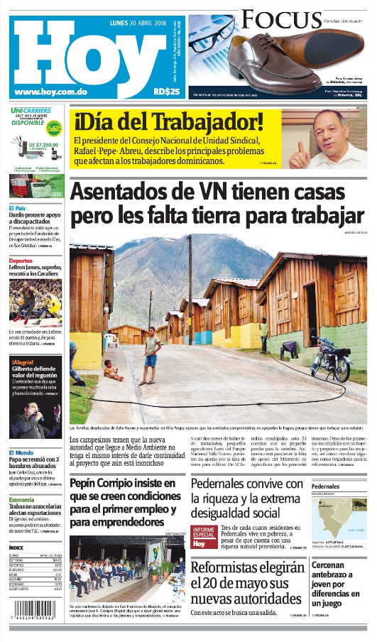 Portada Periódico Hoy, Lunes 30 de Abril 2018