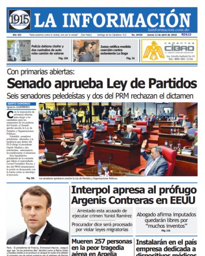 Portada Periódico La Información, Jueves 12 de Abril 2018