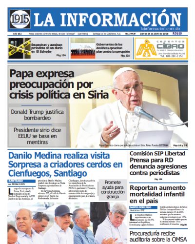 Portada Periódico La Información, Lunes 16 de Abril 2018