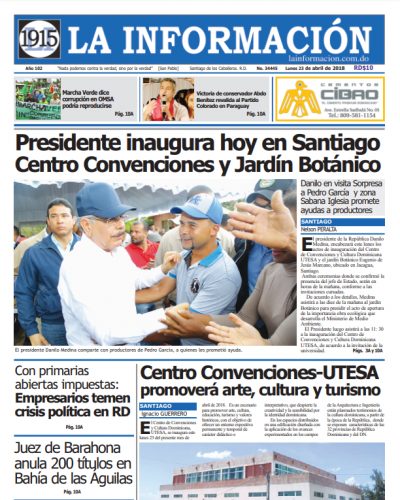 Portada Periódico La Información, Lunes 23 de Abril 2018