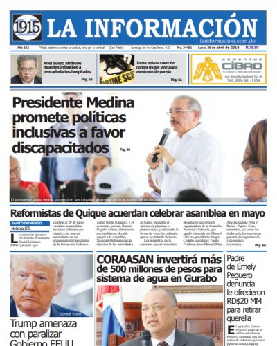Portada Periódico La Información, Lunes 30 de Abril 2018